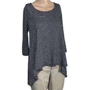 Postmark Womens Shirt Top High Low Lightweight Striped Pullover Black Gray XS